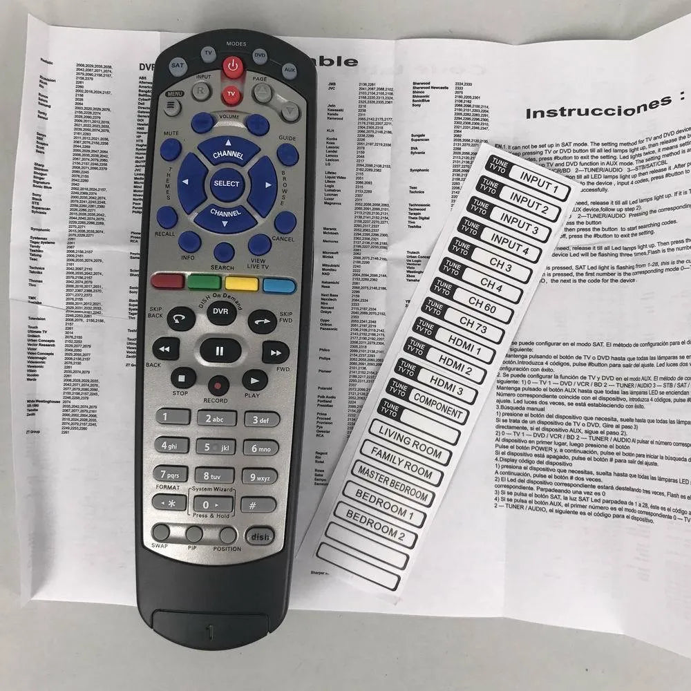 Black DISH Network universal remote control flat design compatible with satellite receivers code 20.1