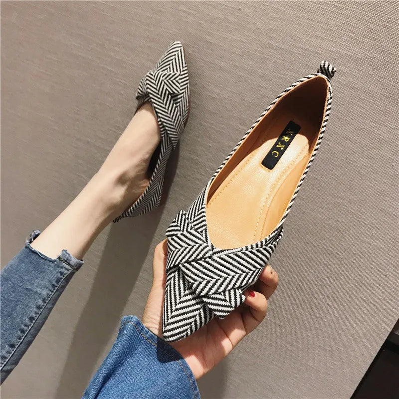 Korean style women's pointed toe shoes with low 1-3cm flat heel in red and black colours