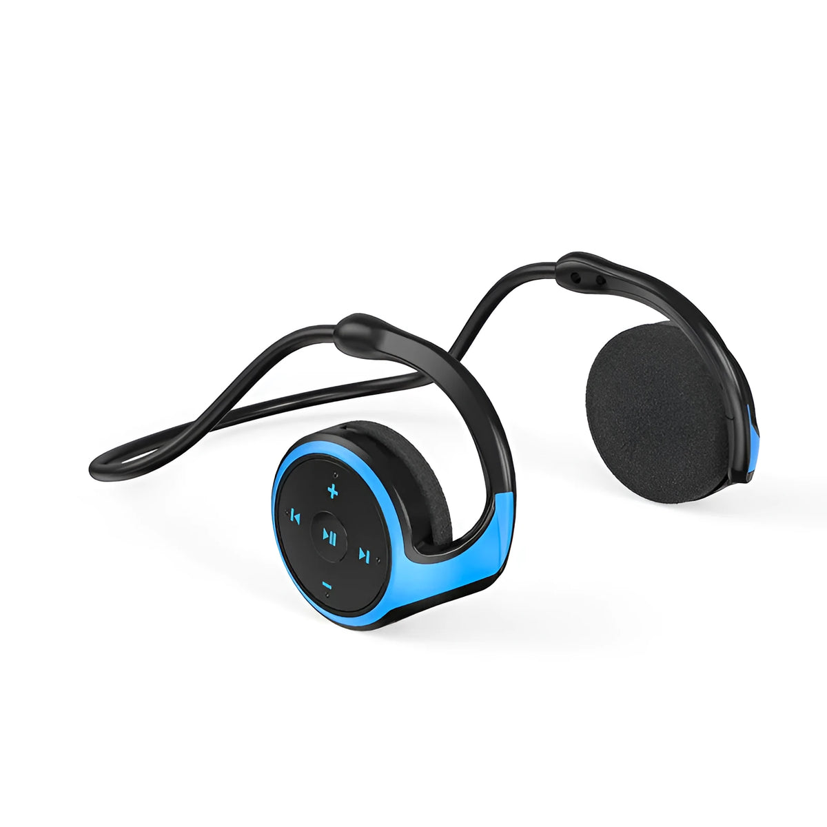 Wireless sports Bluetooth 5.0 neckband headset with in-ear plastic earpieces, built-in mic, HiFi moving coil, Black and Blue options