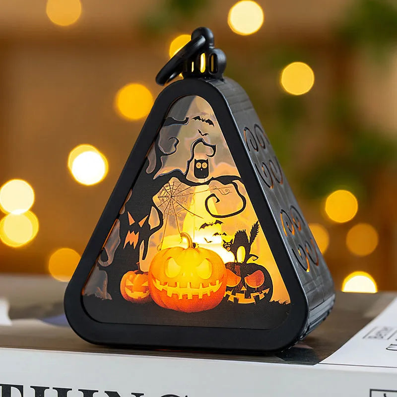Halloween pumpkin lamp decoration in plastic and glass with battery-operated lighting