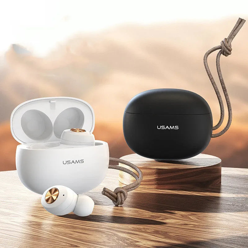 Pebble Series wireless Bluetooth TWS earbuds in black, green, and white colours with charging case.