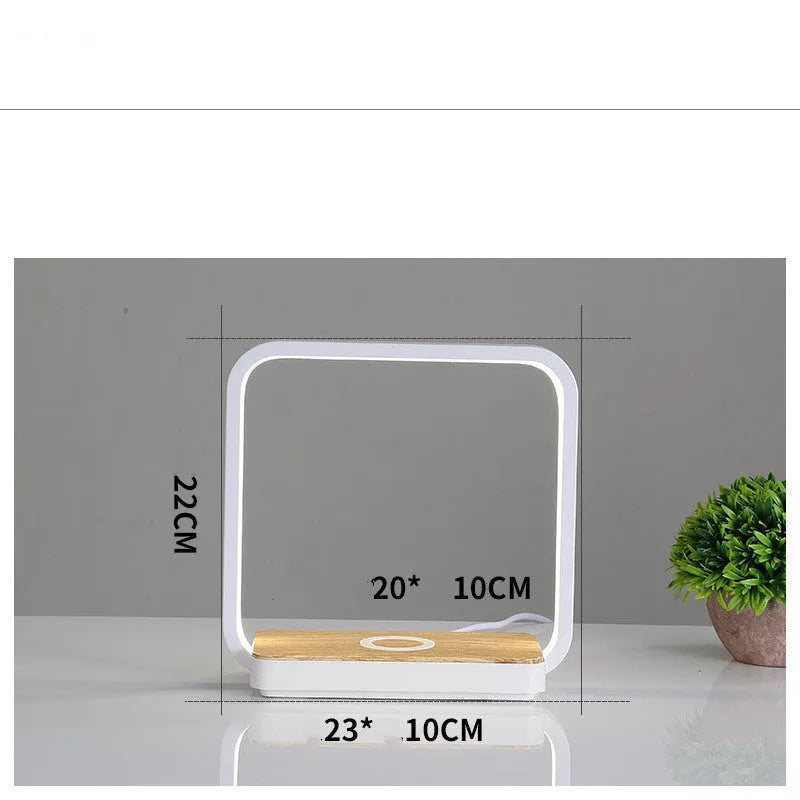 Smart bedside lamp with aluminium shade featuring touch sensor and voice controls, USB power cable