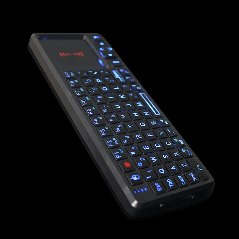 Black wireless mini keyboard with touch screen for teaching and presentations, showing compact design