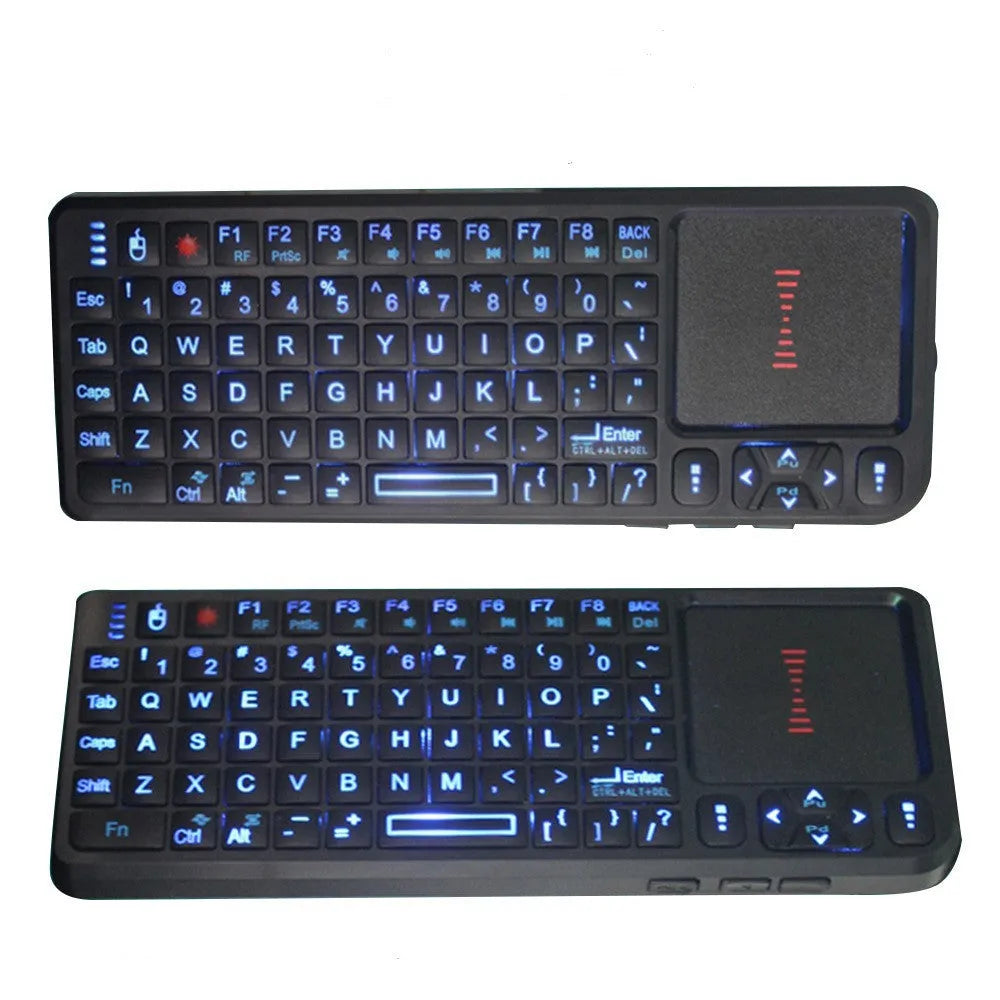 Black wireless mini keyboard with touch screen for teaching and presentations, showing compact design