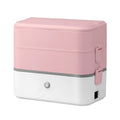 Portable heated lunch box with stainless steel liner and push-button control in pink white colour