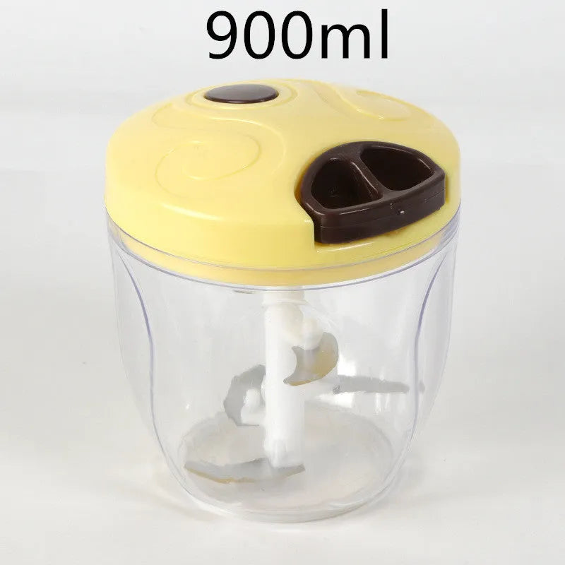 Manual kitchen chopper with stainless steel blades and green ABS plastic bowl