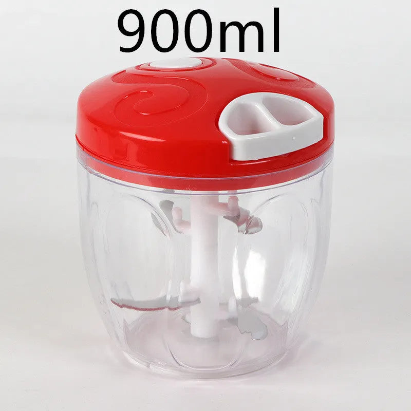 Manual kitchen chopper with stainless steel blades and green ABS plastic bowl