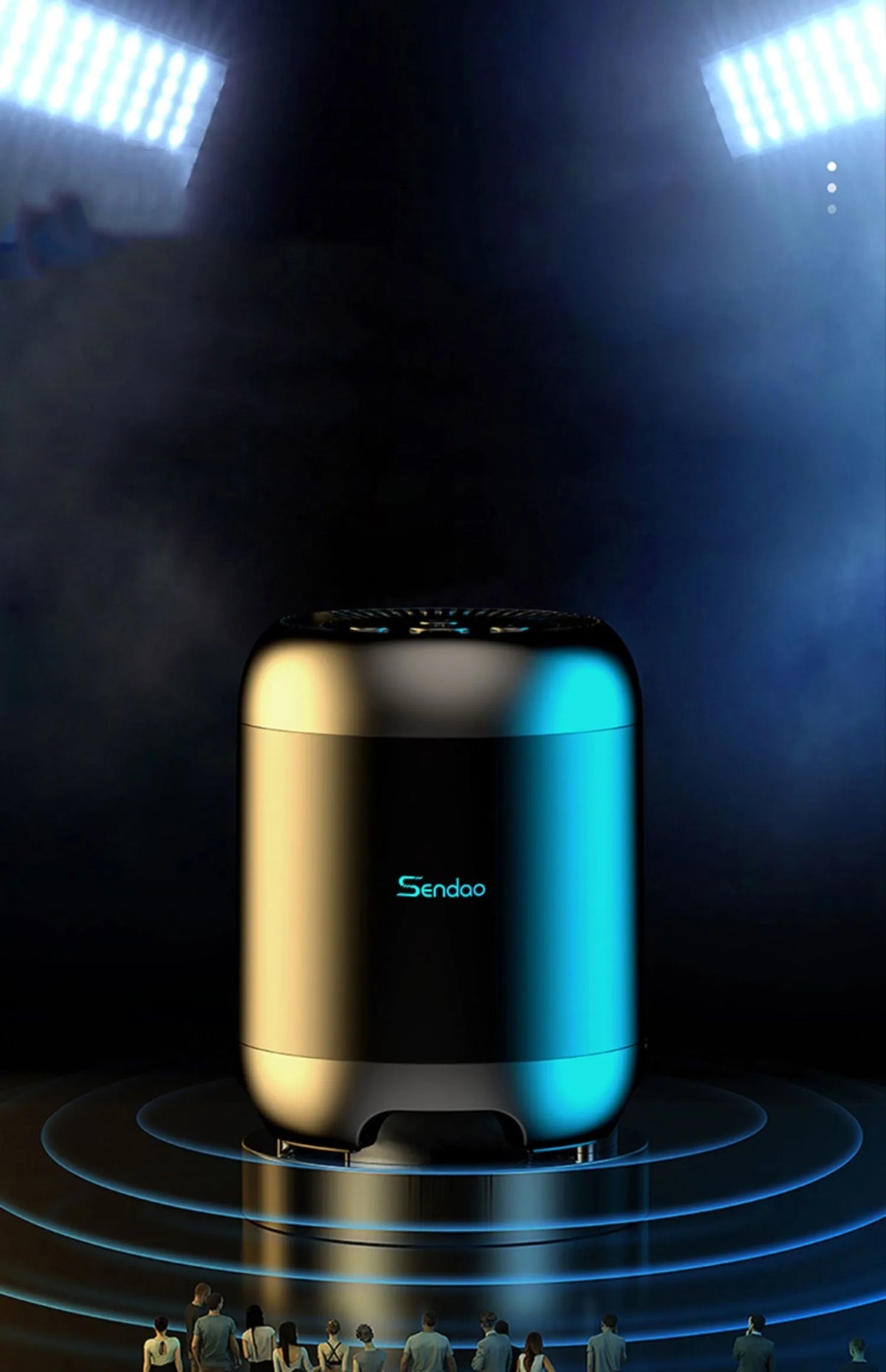 Compact black and white portable Bluetooth speaker with super subwoofer measuring 90x73x73mm