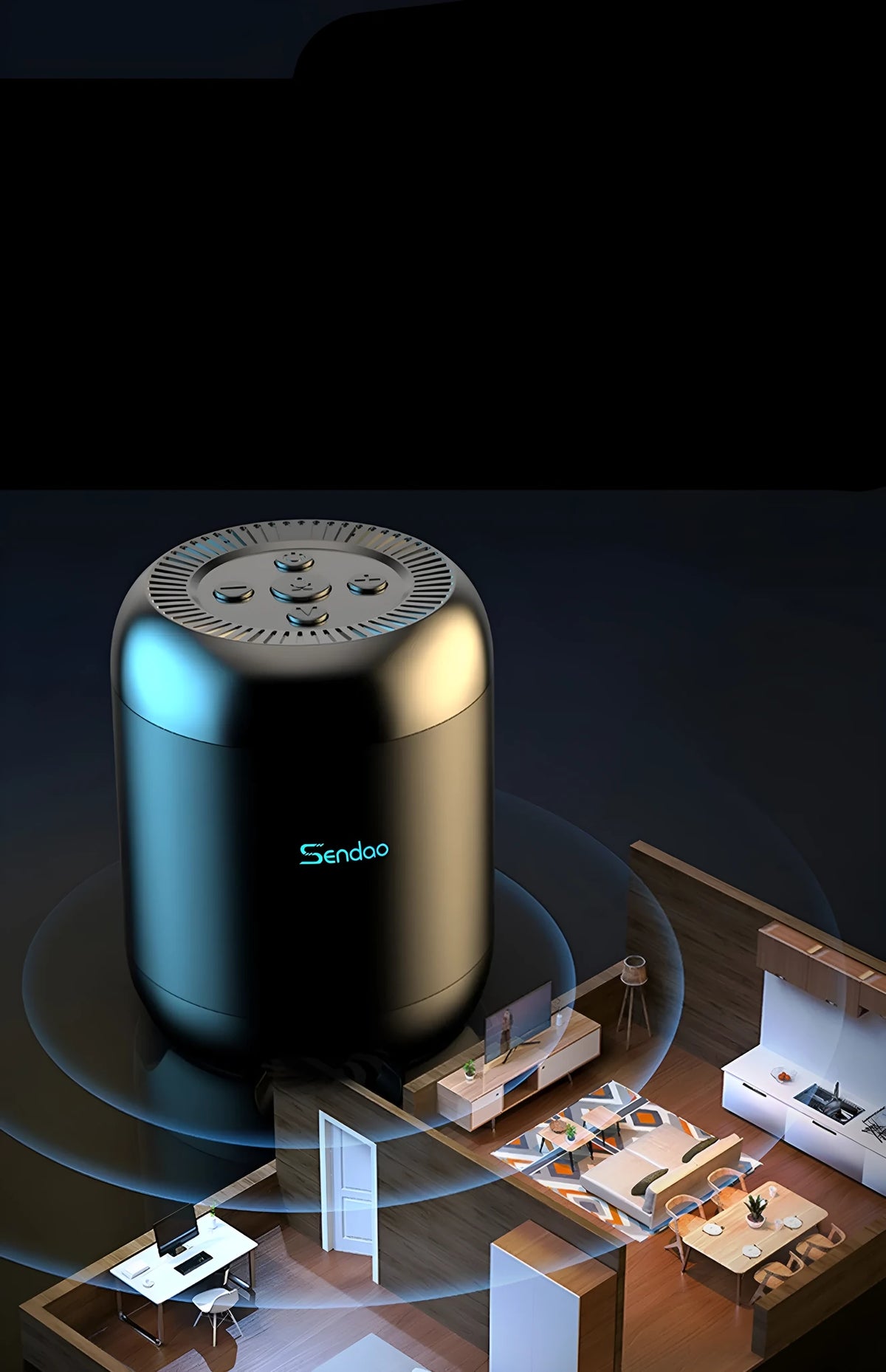 Compact black and white portable Bluetooth speaker with super subwoofer measuring 90x73x73mm