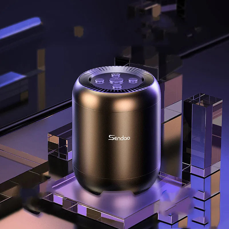 Compact black and white portable Bluetooth speaker with super subwoofer measuring 90x73x73mm