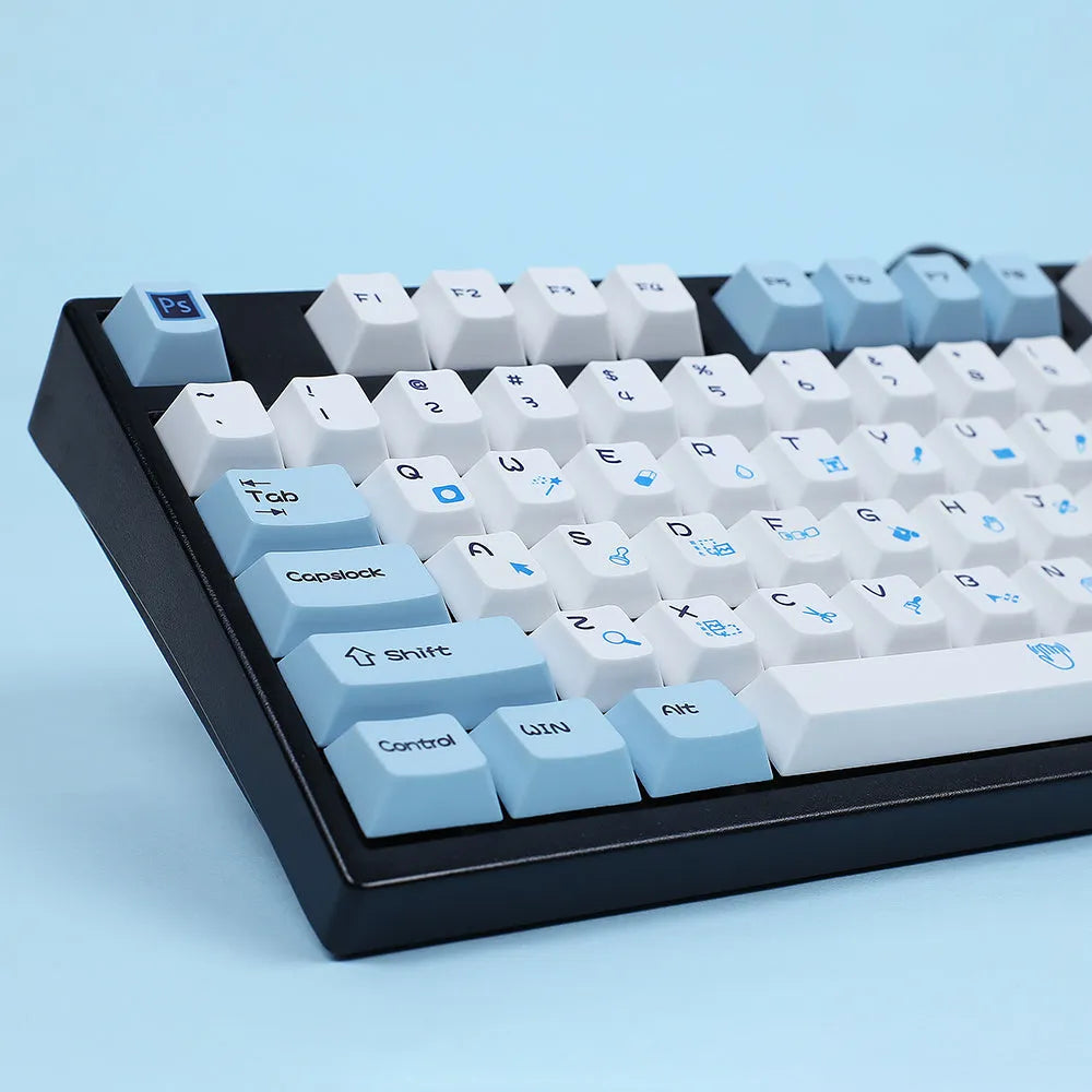 Hall DIY PS theme mechanical keyboard keycap set in blue and white or grey and white colour options