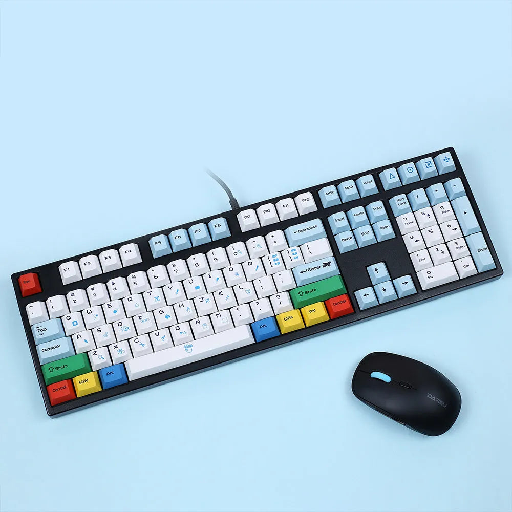 Hall DIY PS theme mechanical keyboard keycap set in blue and white or grey and white colour options