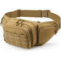 Tactical multifunctional waist bag in black or khaki with adjustable fit and moderate storage capacity