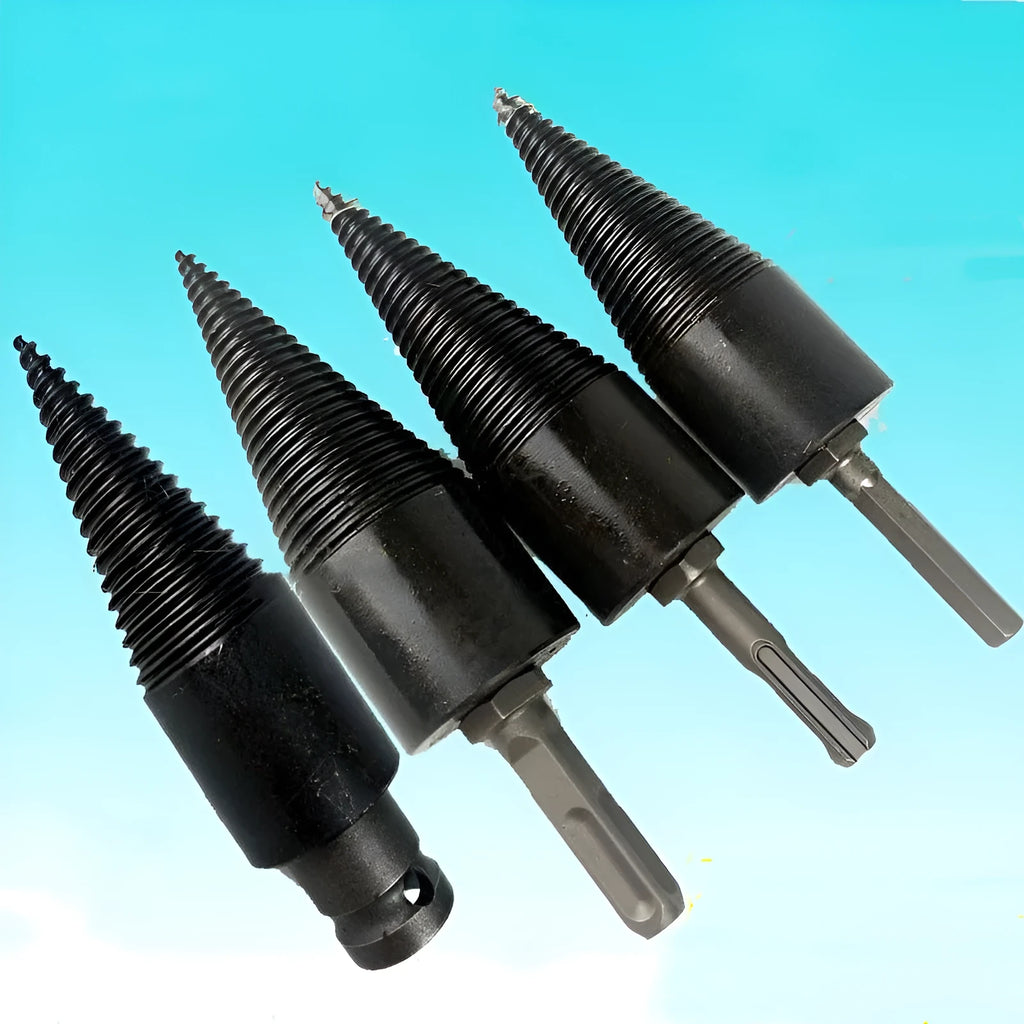 Hexagonal firewood-breaking drill bit with wood chopper cone for power tool attachment