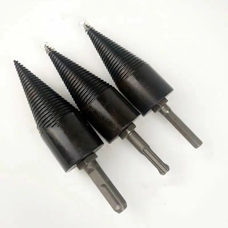 Hexagonal firewood-breaking drill bit with wood chopper cone for power tool attachment