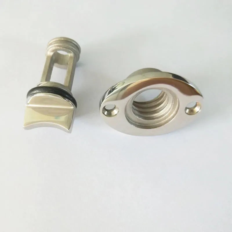 Stainless steel marine water plug for ship and yacht drainage systems showing corrosion resistant construction