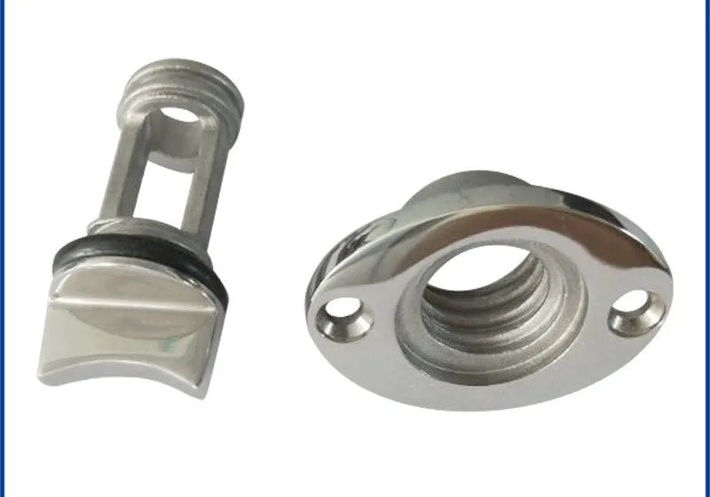 Stainless steel marine water plug for ship and yacht drainage systems showing corrosion resistant construction