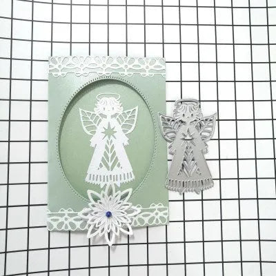 White carbon steel angel knife mould for embossing with 8x6cm dimensions and hanging ornament design