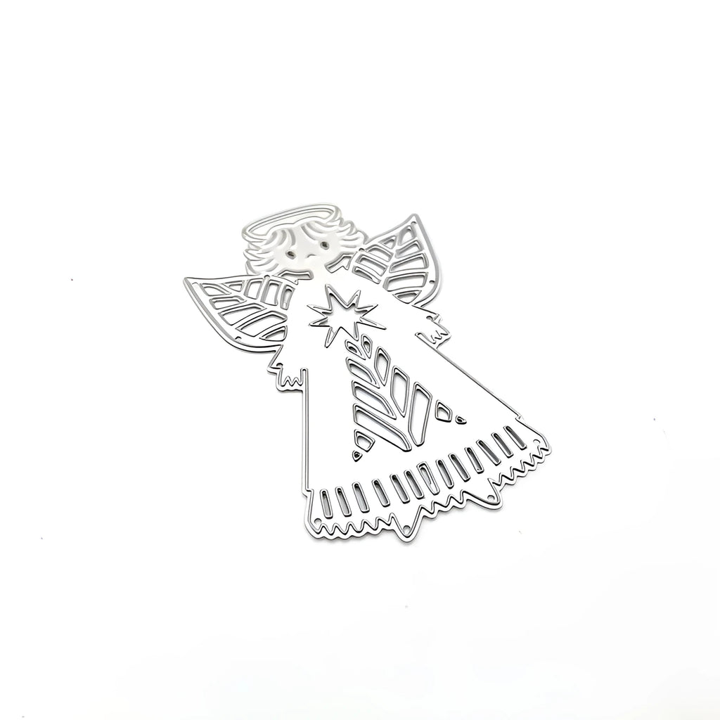 White carbon steel angel knife mould for embossing with 8x6cm dimensions and hanging ornament design