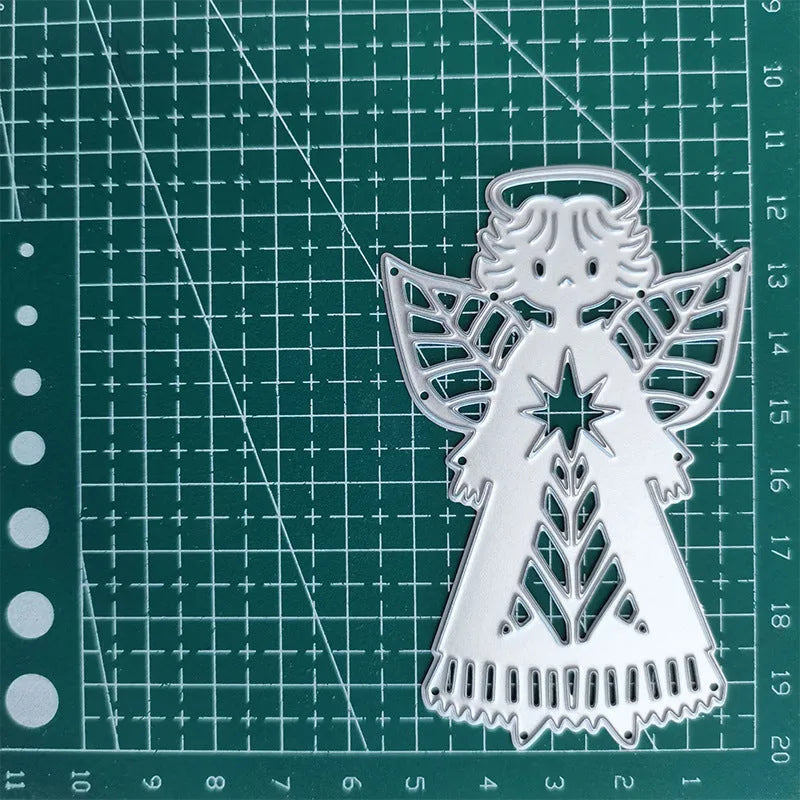 White carbon steel angel knife mould for embossing with 8x6cm dimensions and hanging ornament design