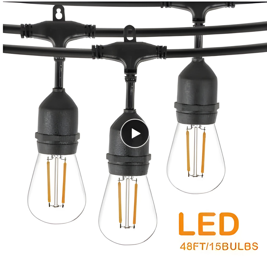 15 metre black LED light string with 15 bulbs and EU plug for indoor and outdoor decoration