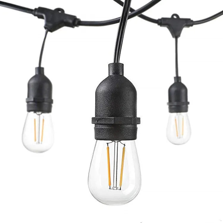 15 metre black LED light string with 15 bulbs and EU plug for indoor and outdoor decoration