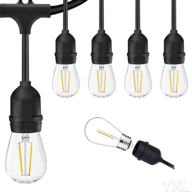 15 metre black LED light string with 15 bulbs and EU plug for indoor and outdoor decoration