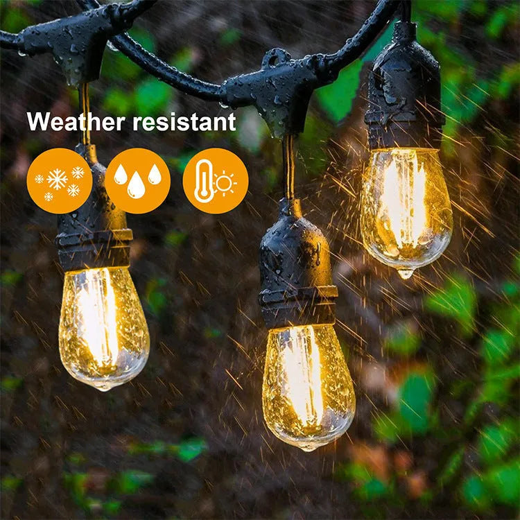 15 metre black LED light string with 15 bulbs and EU plug for indoor and outdoor decoration