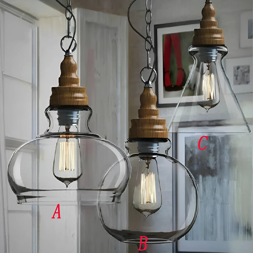 Glass wood grain single head pendant light with adjustable cord in a Nordic style setting