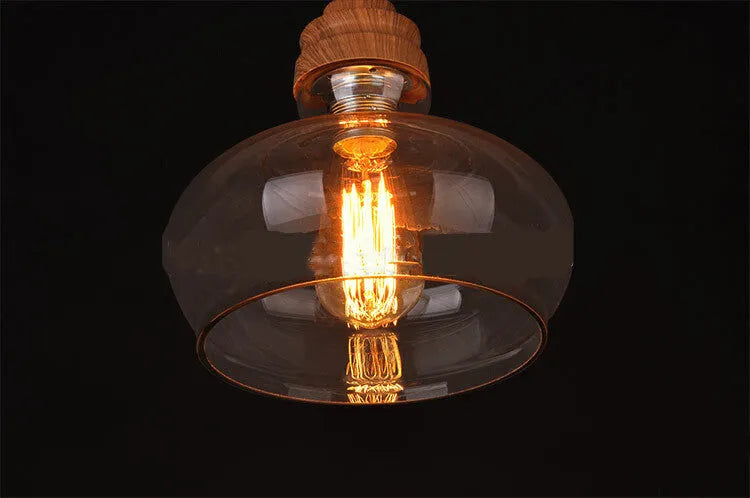 Glass wood grain single head pendant light with adjustable cord in a Nordic style setting