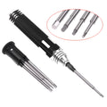 Black aluminium handle four-in-one hex screwdriver set with four high-speed steel bits for aeromodelling.