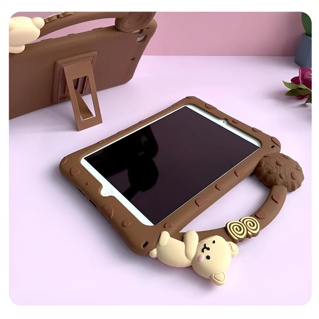 Brown cartoon style silicone protective sleeve for iPad tablets