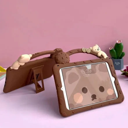 Brown cartoon style silicone protective sleeve for iPad tablets