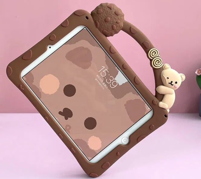 Brown cartoon style silicone protective sleeve for iPad tablets