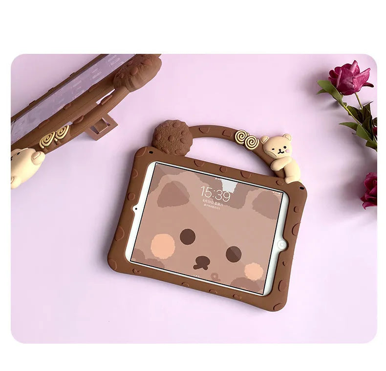 Brown cartoon style silicone protective sleeve for iPad tablets