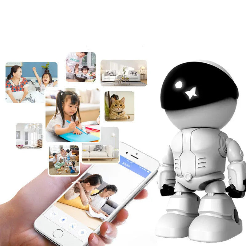 Silver HD security camera with wide-angle lens and PTZ rotation capability