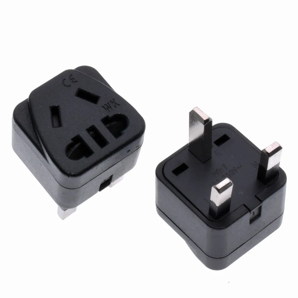 Square three plug power conversion adapter with five outputs in black or white