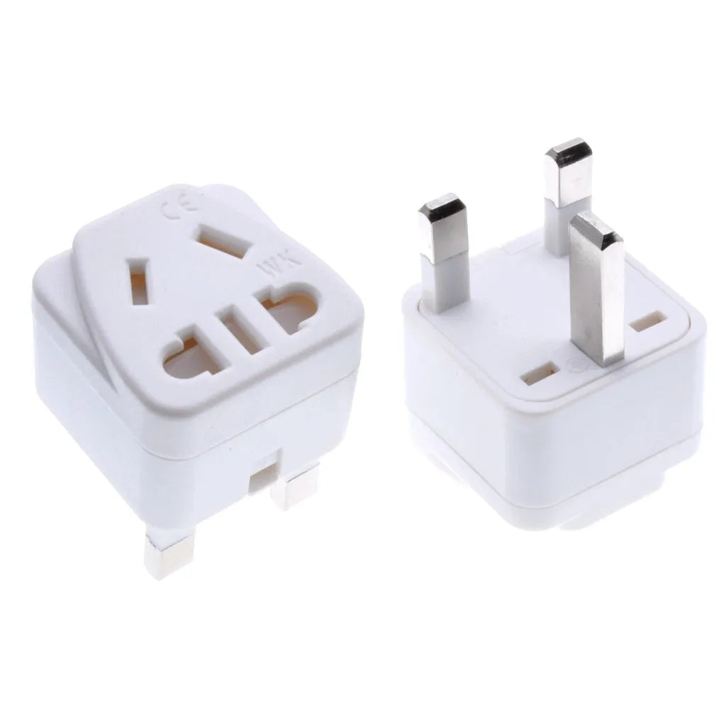 Square three plug power conversion adapter with five outputs in black or white