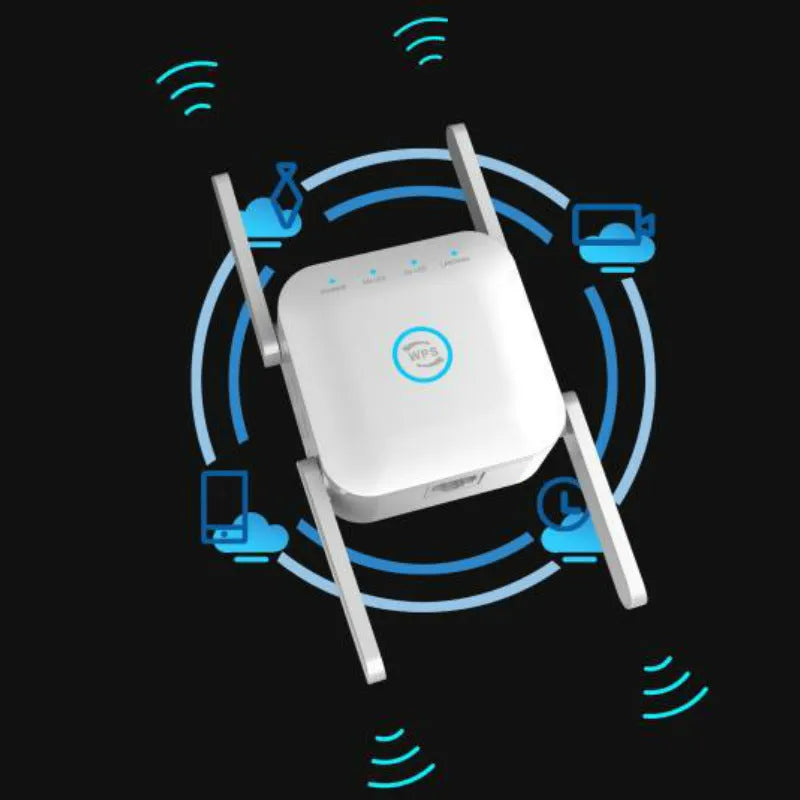 PIXLINK AC24 dual frequency wireless WiFi extender router in black or white colour with power adaptors