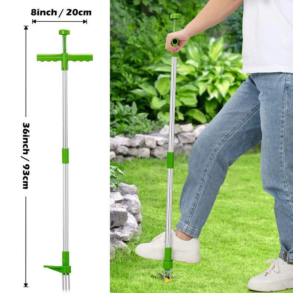 Creative manual weeding and digging garden tool made from aluminium and plastic, 50cm long.