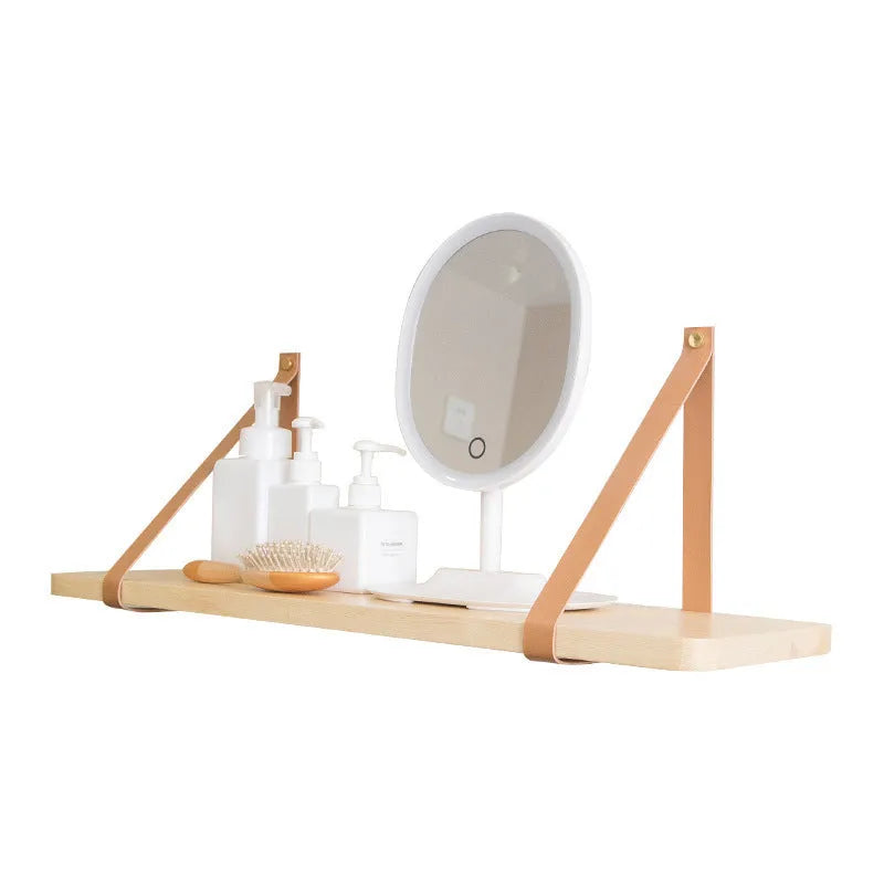 Nordic style pine wood wall storage rack 50cm wide mounted on wall holding remote controls and books