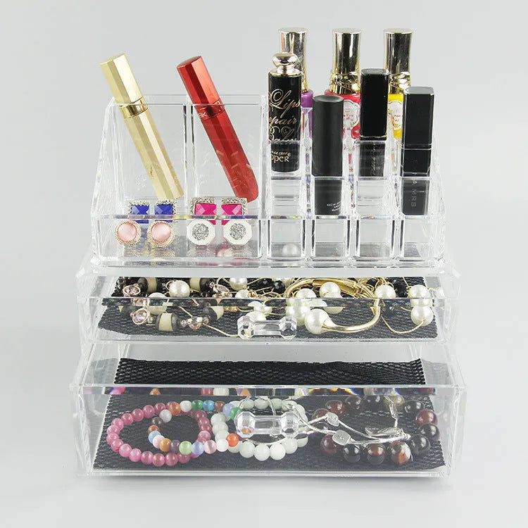 Clear acrylic foldable makeup storage container organiser with transparent design