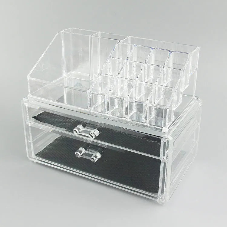 Clear acrylic foldable makeup storage container organiser with transparent design
