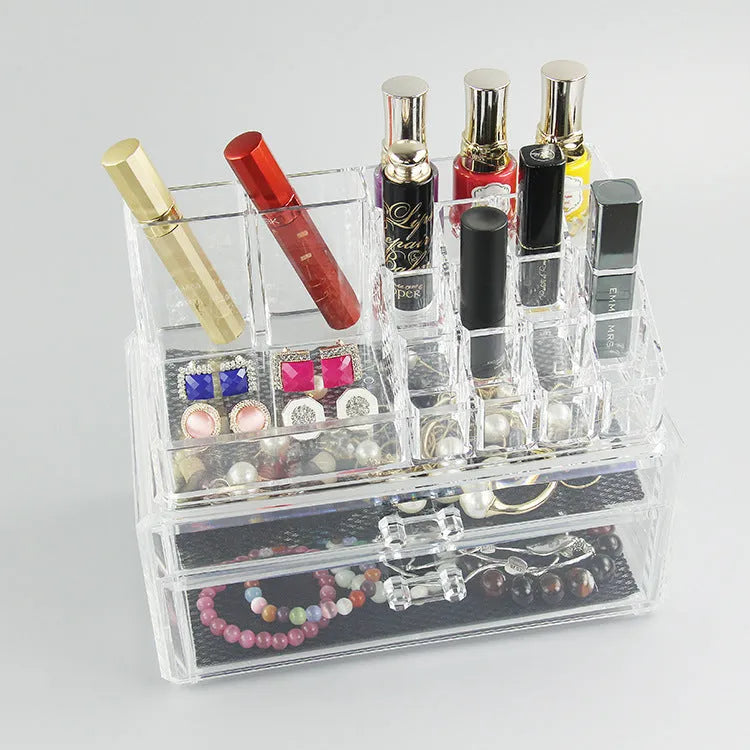 Clear acrylic foldable makeup storage container organiser with transparent design