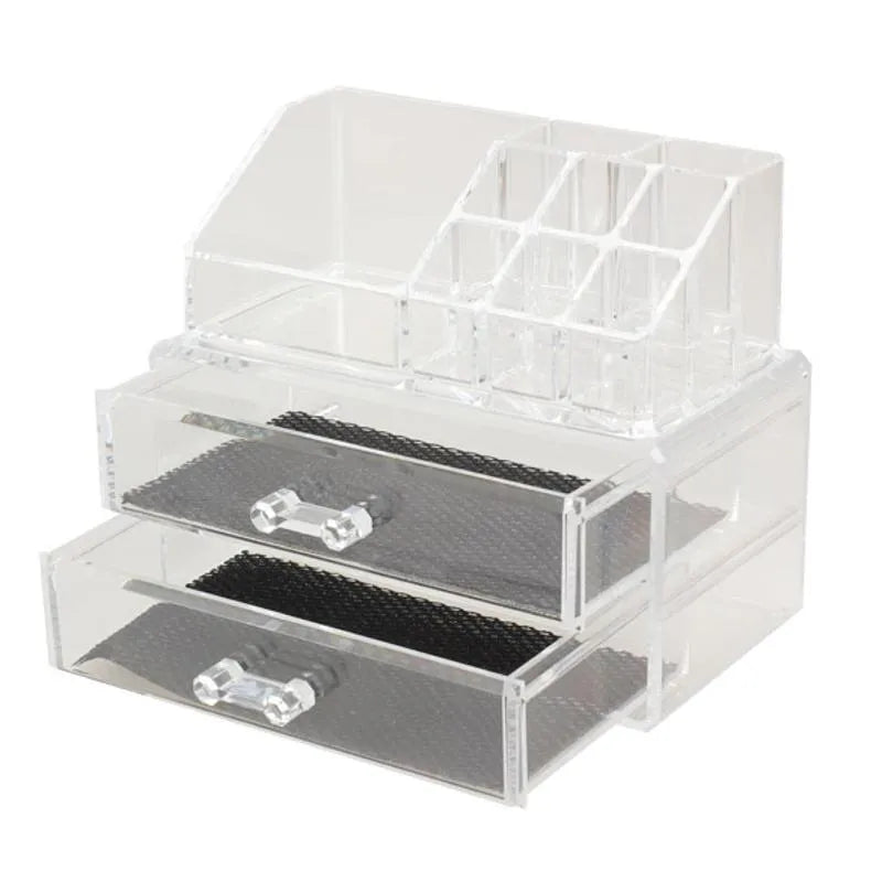 Clear acrylic foldable makeup storage container organiser with transparent design