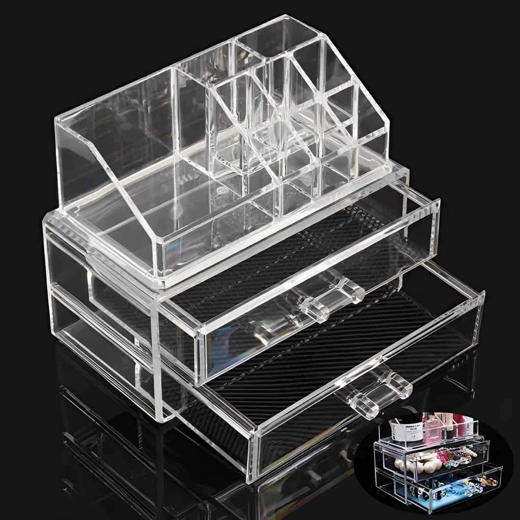 Clear acrylic foldable makeup storage container organiser with transparent design
