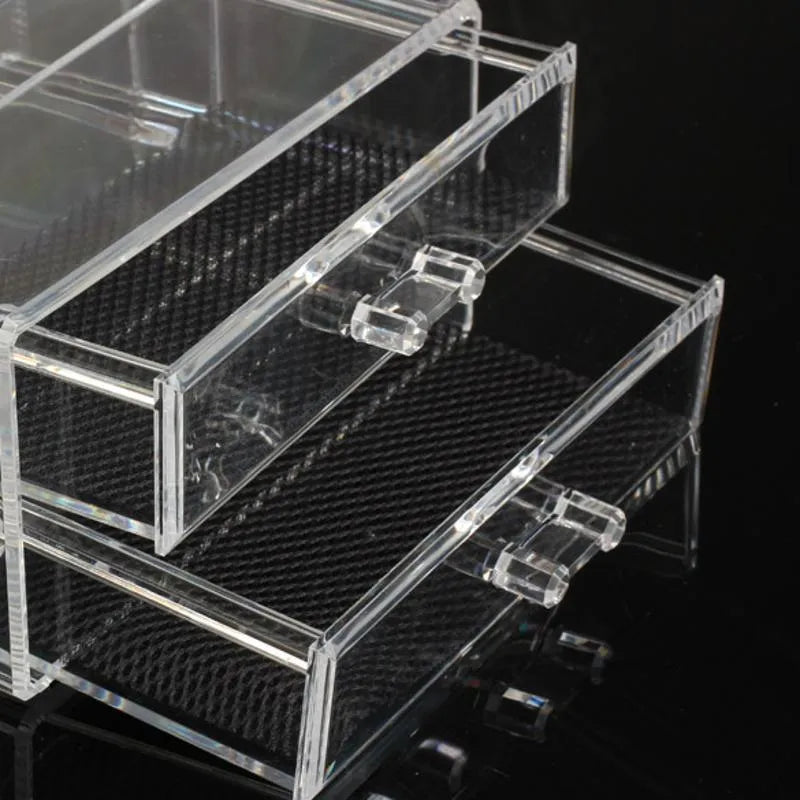 Clear acrylic foldable makeup storage container organiser with transparent design