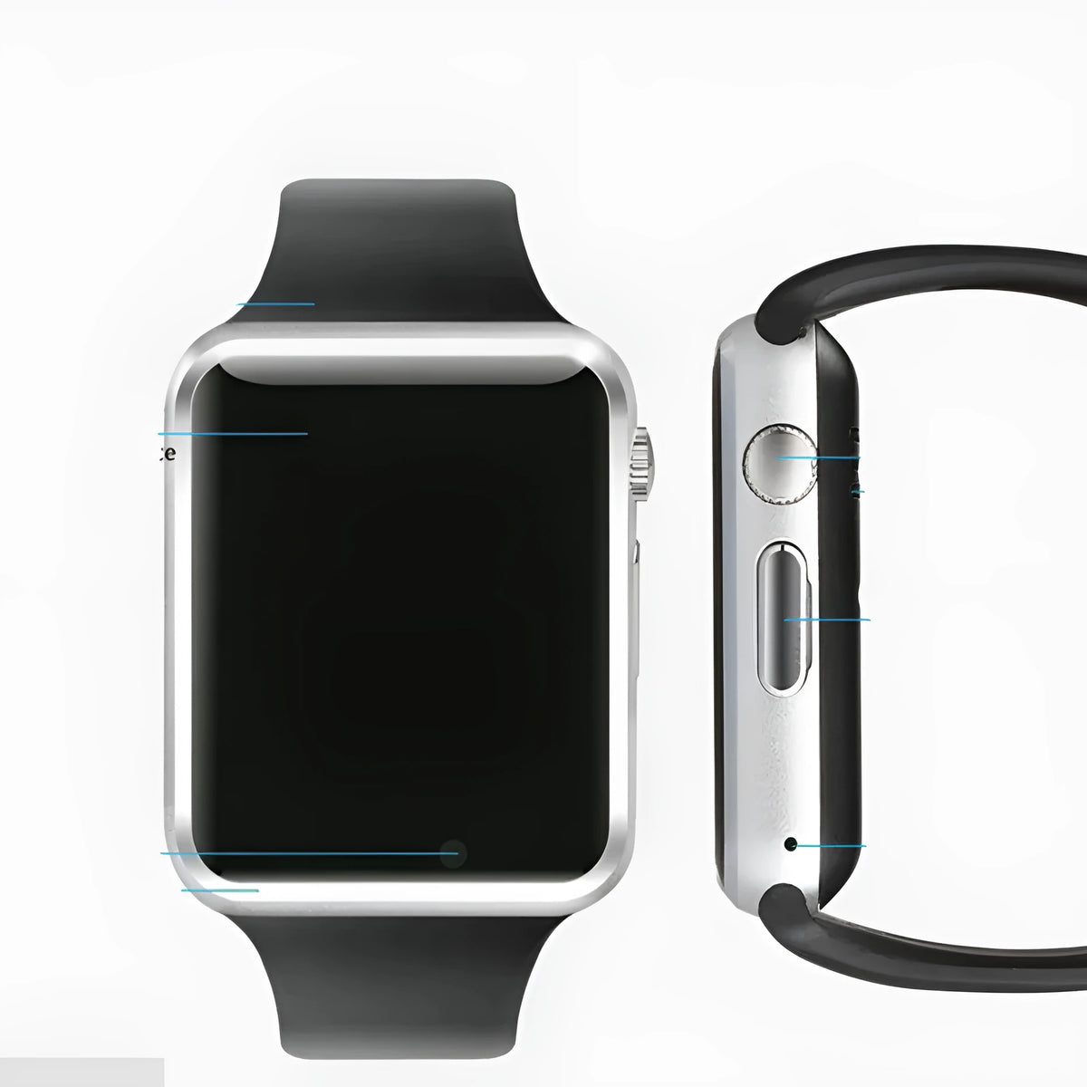 A1 Smart Watch with 1.54-inch screen showing interface, available in black silver white gold pink red green blue colour options