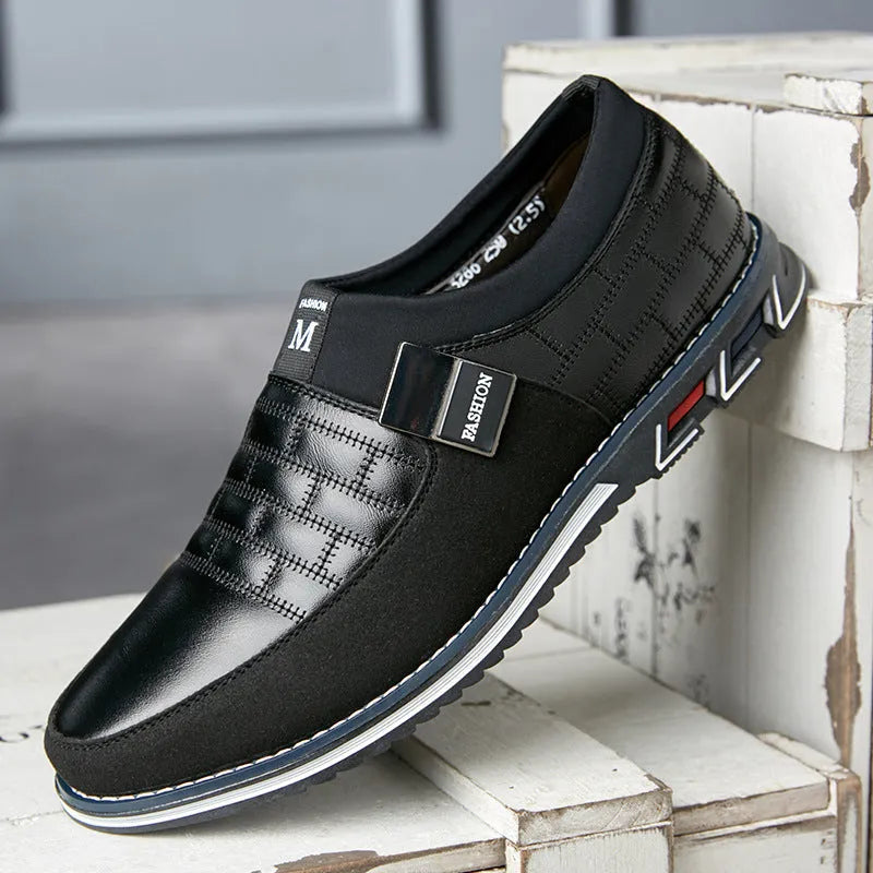 Men's large size leather casual loafers in blue colour showing low-top design