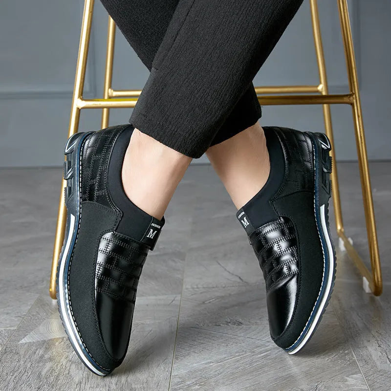 Men's large size leather casual loafers in blue colour showing low-top design